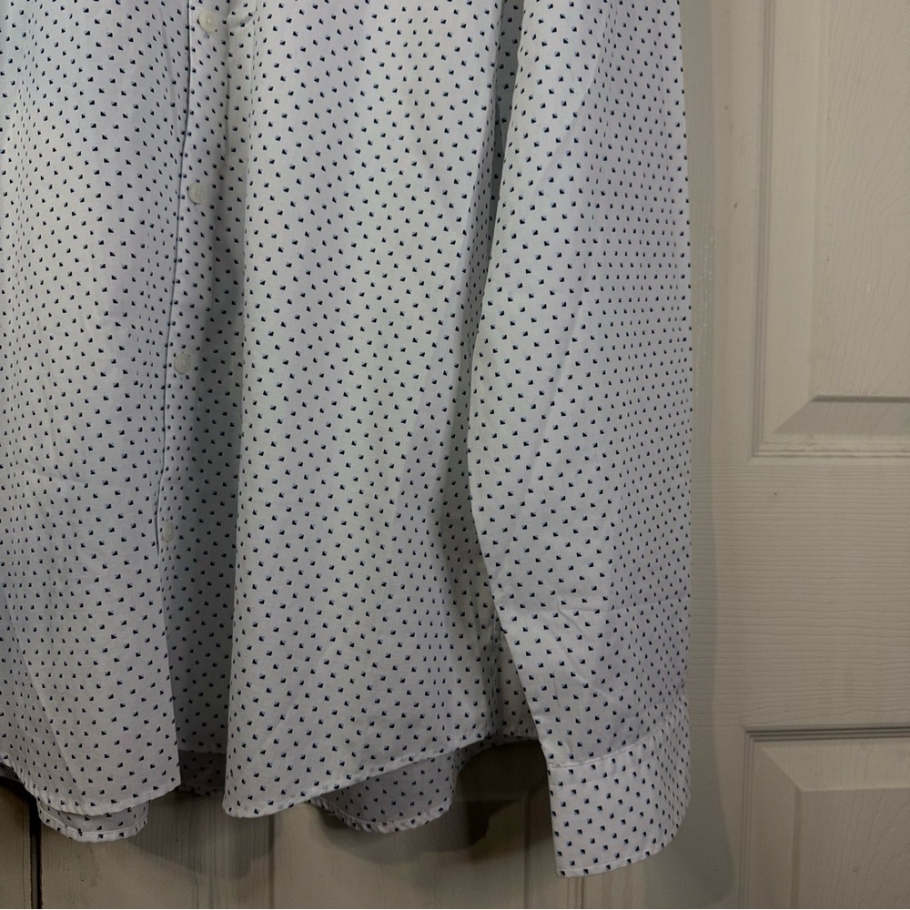 Calvin Klein Men’s Dress Shirt XXL White Blue Mini Geo Print Long Sleeve - Picture 9 of 12